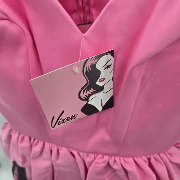 Vixen by Micheline Pitt Miss Kitty 9 Lives Pink Spray Paint Design Midi Dress XS - Picture 9 of 12